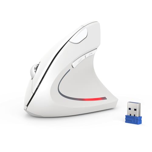 TECKNET Vertikale Maus, 4800 DPI kabellose ergonomische Maus, schützt den Arm, kabellose Maus mit 6 Tasten für PC, Laptop, Mac, Weiß von TECKNET