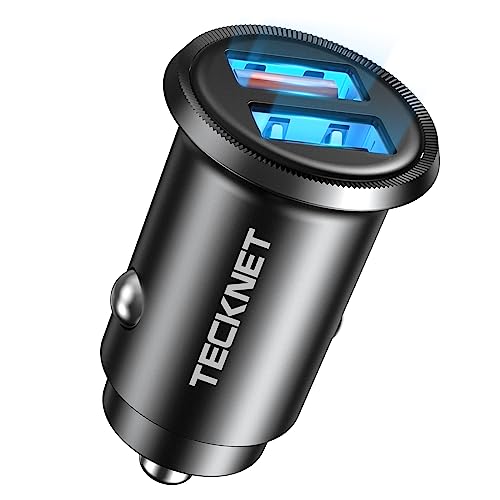 TECKNET Zigarettenanzünder USB Auto Ladegerät, Dual QC3.0 Port 36W/6A Schnellladung KFZ Ladegerät, Mini USB Auto Adapter 12V mit LED-Licht, Kompatibel mit iPhone Samsung Huawei und Mehr-Schwar von TECKNET