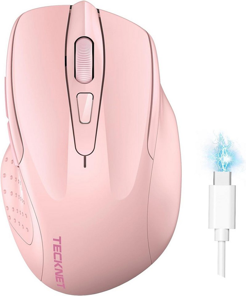 TECKNET mit (DREI Modi: BT 5.0/3.0 + 2,4 G), 4800 DPI, Ergonomische leise Maus (Bluetooth, USB, 6 DPI-Stufen (800–4800) mit Präzises Tracking auf allen Oberflächen) von TECKNET
