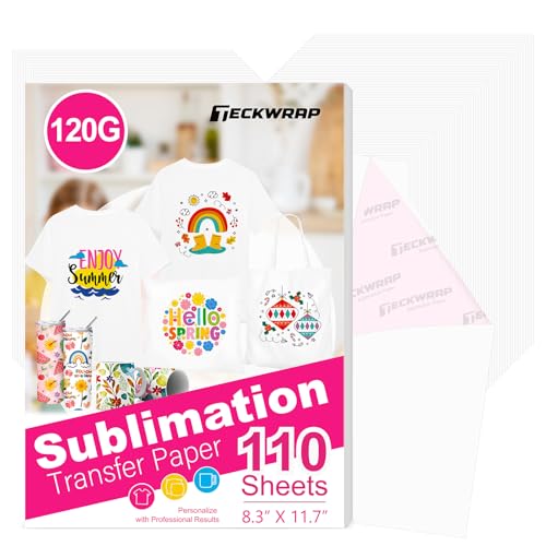 TECKWRAP Sublimationspapier, 21,6 x 27,9 cm, 110 Blatt, Sublimationspapier, kompatibel mit Tintenstrahldruckern und Sublimationstinten, hohe Transfereffizienz für T-Shirts, Tassen, Bastelarbeiten von TECKWRAP