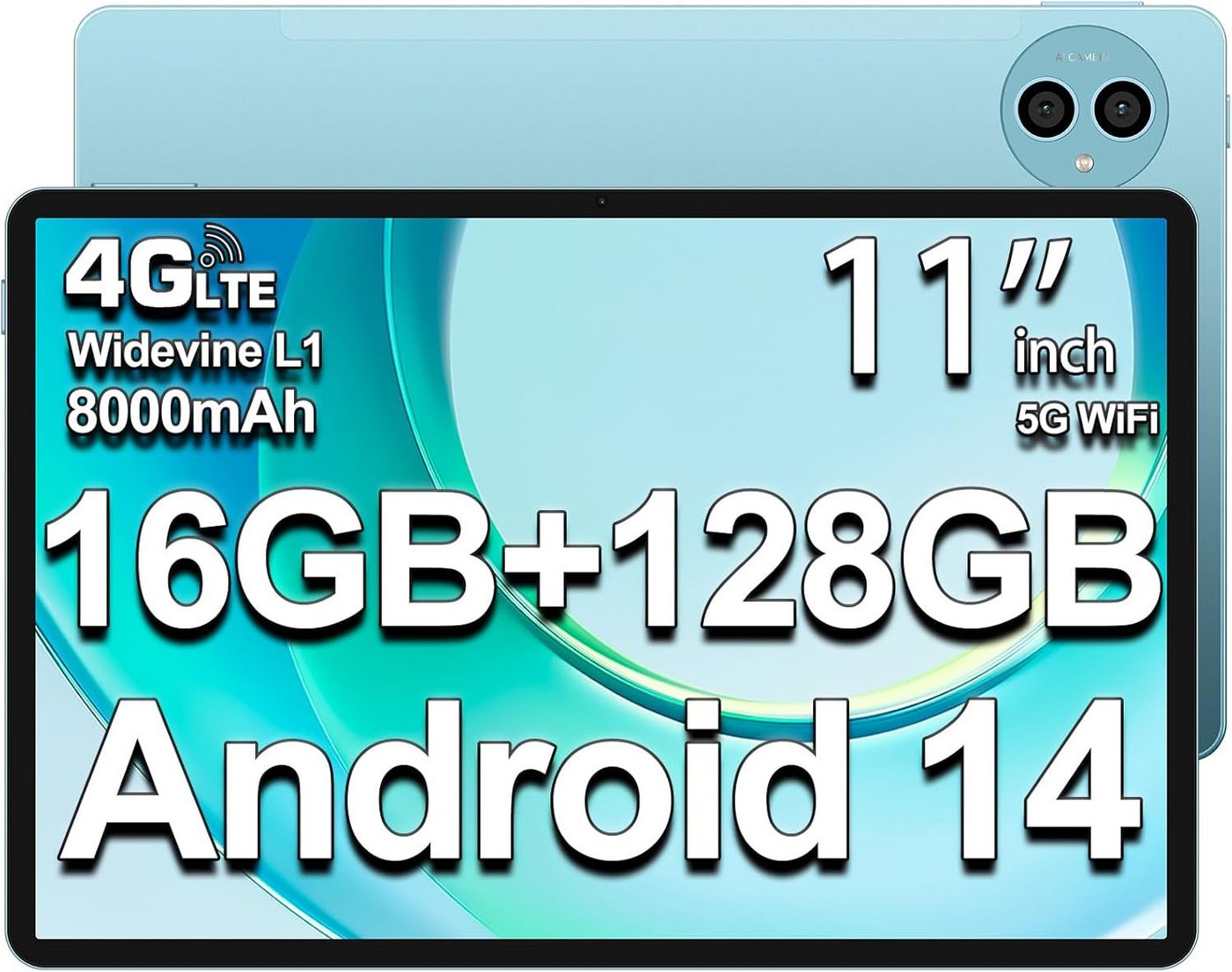 TECLAST P50 Tablet Android 14 Tablett, 16GB RAM 4TB TF 5G WLAN Tablet Tablet (11", 128 GB, Android 14, 4G LTE SIM, Unisoc Octa-Core T606 CPU, 8000mAh/GPS/Widevine L1/13MP+5MP/Type-C/GMS) von TECLAST