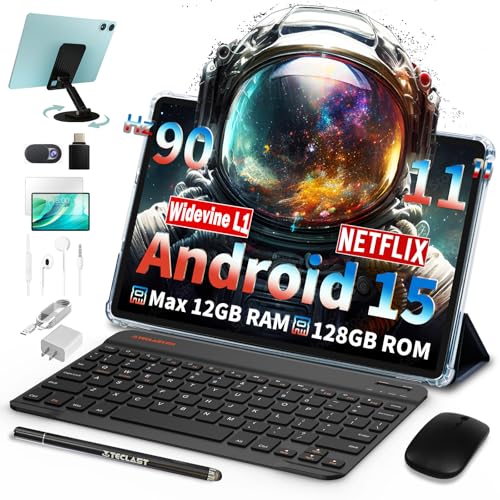 TECLAST P50Case 90Hz Tablet 11 Zoll Android 15 Tablets mit Tastatur 10-Teiliges Set, 12GB RAM+128GB ROM（4TB TF） 2.4G+5G WLAN, Unisoc Octa-Core A75 CPU, 7000mAh, GPS/GMS/WidevineL1/3.5MM [2025] von TECLAST