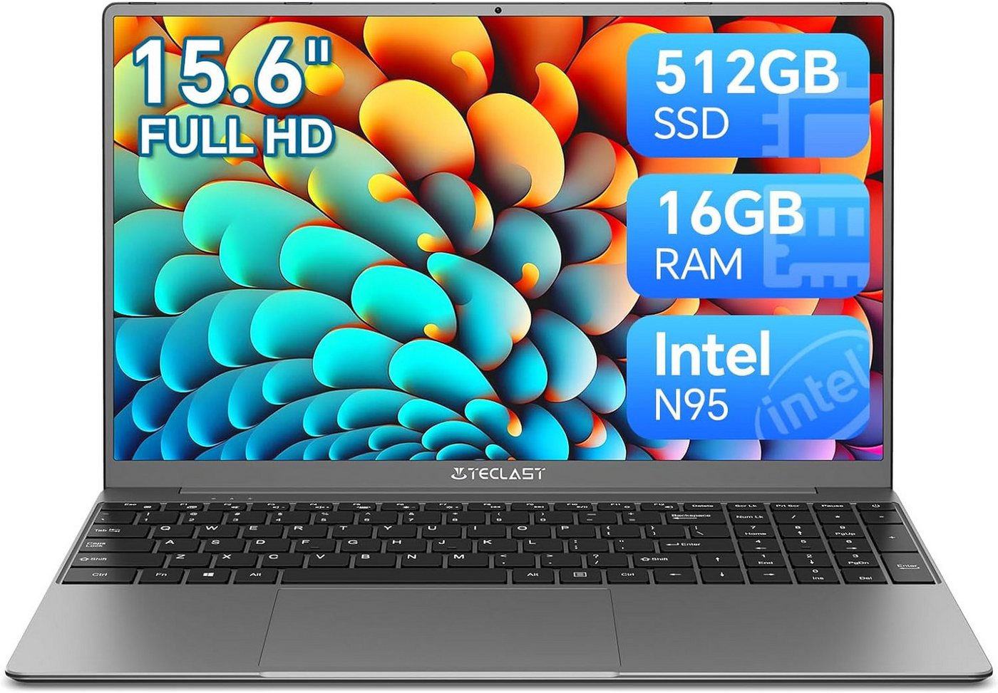 TECLAST Tastatur mit Hintergrundbeleuchtung Notebook (Intel N95, UHD Grafik, 512 GB SSD, 16GB RAM, Leistungsstarkes Prozessor,Lange Akkulaufzeit Mattes Display) von TECLAST