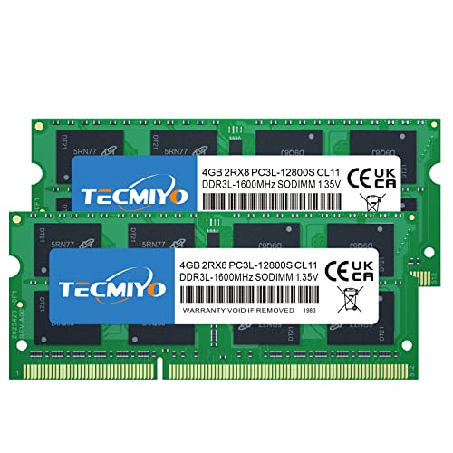 8GB Kit (2x4GB) PC3L 12800s sodimm DDR3L / DDR3 1600MHz CL11 PC3-12800 1,35V/1,5V 204Pin Nicht-ECC Ungepuffertes SODIMM Laptop-Speicher-Ram-Modul von TECMIYO