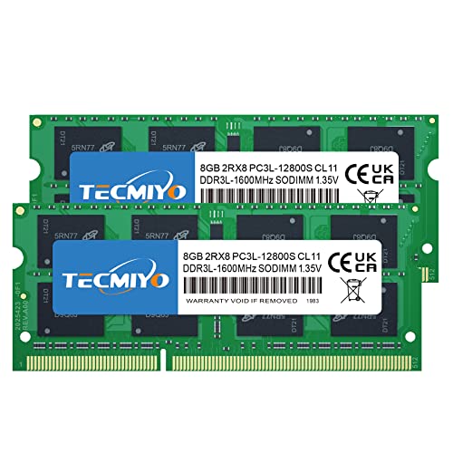 TECMIYO 16GB (2x8GB) DDR3 Arbeitsspeicher PC3L 12800S RAM Sodimm DDR3 / DDR3L 1600MHz CL11 PC3-12800 1.35V/1.5V 204Pin Non-ECC Ungepufferter SODIMM-Speicher RAM für MacBook Pro,Imac,MacBook Mini von TECMIYO