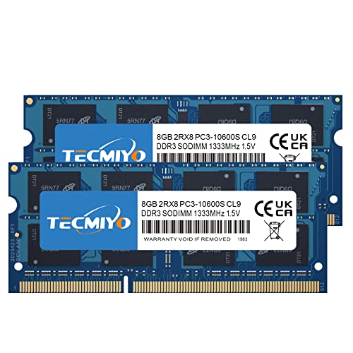 TECMIYO 16GB DDR3 RAM (2 x 8 GB) DDR3 1333MHz SODIMM PC3-10600S Arbeitsspeicher RAM Unbuffered Non-ECC 1,5 V CL9 2Rx8 Dual Rank 204 Pin SODIMM Laptop RAM Modul Upgrade von TECMIYO