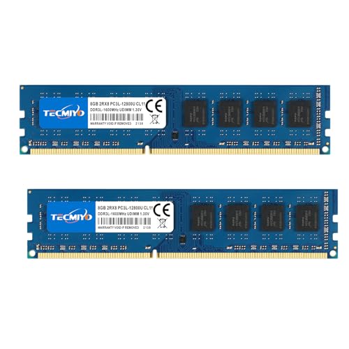 TECMIYO 16GB Kit(2x8GB) DDR3 RAM 1600MHz PC3-12800U/PC3L-12800 DDR3L Arbeitsspeicher RAM UDIMM CL11 1.35V/1.5V 240Pin Non-ECC Ungepuffertes 2RX8 Dual Rank Desktop-Speicher-Ram-Modul von TECMIYO