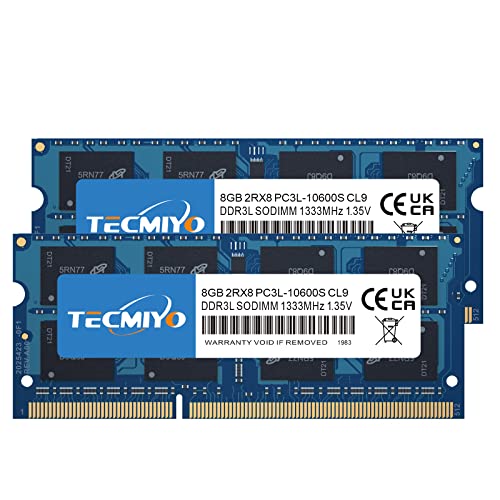 TECMIYO 16GB Kit (2X8GB) PC3L-10600S DDR3/DDR3L 1333MHz Sodimm 1.35V/1.5V CL9 204 Pin Non-ECC ungepufferter Laptop-Speicher RAM für Apple iMac MacBook Pro Mac Mini von TECMIYO