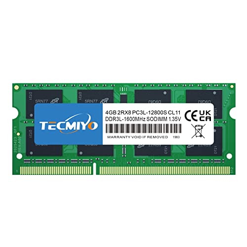 TECMIYO 2RX8 4GB PC3L-12800S DDR3/DDR3L 1600MHz Sodimm DDR3L-1600 PC3-12800 CL11 1,35V/1,5V 204Pin Non-ECC ungepuffertes Laptop-Speicher RAM-Modul für Mac Intel und AMD System von TECMIYO