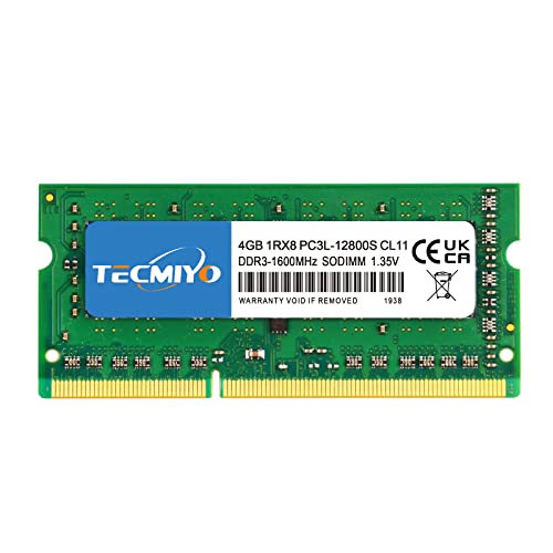 TECMIYO 4GB 1RX8 PC3L-12800S DDR3 1600MHz SODIMM PC3 12800 1.5/1.35V CL11 204Pin 1RX8 Non-ECC Unbuffered Laptop RAM für Apple MacBook Pro iMac Mac Mini von TECMIYO