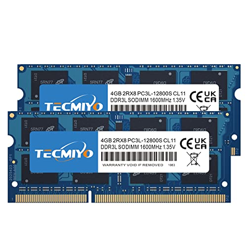 TECMIYO 8GB Kit (2x4GB) PC3L-12800S DDR3 1600MHz Sodimm DDR3L-1600 PC3-12800 CL11 1,35V/1,5V 204Pin Non-ECC ungepufferter Laptop-Speicher RAM-Modul-Aufrüstung von TECMIYO