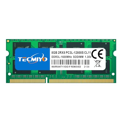 TECMIYO 8GB PC3L-12800S DDR3 1600MHz SODIMM Arbeitsspeicher RAM Laptop DDR3 8GB 1,5/1,35V CL11 2RX8 204Pin 2RX8 Dual Rank Non-ECC Ungepuffertes Laptop-RAM für Apple MacBook Pro iMac Mac Mini TECMIYO 8GB PC3L-12800S DDR3 1600MHz SODIMM Arbeitsspeicher RAM Laptop DDR3 8GB 1,5/1,35V CL11 2RX8 204Pin 2RX8 Dual Rank Non-ECC Ungepuffertes Laptop-RAM für Apple MacBook Pro iMac Mac Mini von TECMIYO