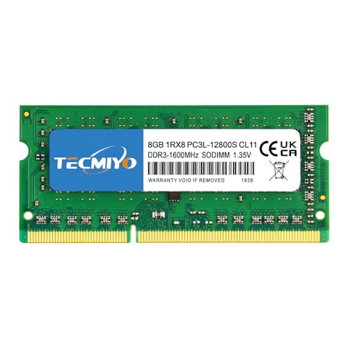 TECMIYO Ram 1RX8 PC3L 12800S 8GB DDR3 1600 RAM (1X8GB) 1.35V/1.5V PC3-12800s DDR3 1600MHZ SODIMM CL11 Non-ECC Unbuffered Laptop Ram Speicher Arbeitsspeicher für Apple MacBook Pro iMac Mac Mini von TECMIYO