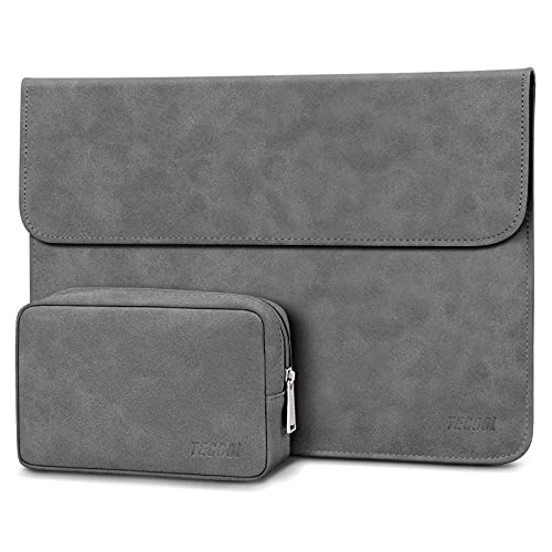 TECOOL 12.3-13 Zoll Laptop Hülle Tasche Leder Schutzhülle und Zubehörtasche für MacBook Air 13 M2 A2681/M1 A2337/A1932/A2179 2022 2018-2020, 2016-2022 MacBook Pro 13 M1 M2,XPS 13, Surface Pro-Grau von TECOOL