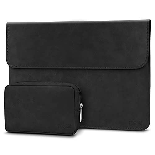 TECOOL 12.3-13 Zoll Laptop Hülle Tasche Leder Schutzhülle und Zubehörtasche für MacBook Air 13 M2 A2681/M1 A2337/A1932/A2179 2022 2018-2020, 2016-2022 MacBook Pro 13 M1 M2,XPS 13, Surface Pro-Schwarz von TECOOL