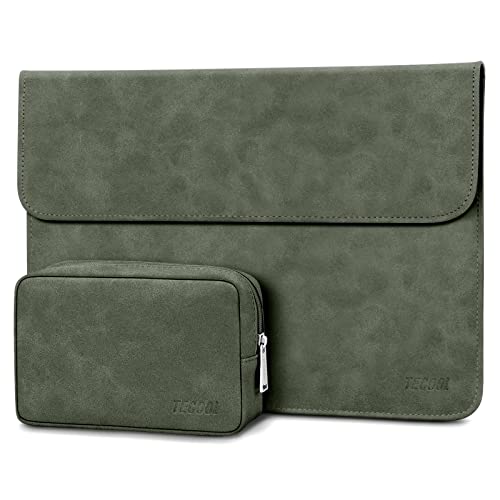 TECOOL 12.3-13 Zoll Laptop Hülle Tasche Leder Schutzhülle und Zubehörtasche für MacBook Air 13 M2 A2681/M1 A2337/A1932/A2179 2022 2018-2020, 2016-2022 MacBook Pro 13 M1 M2,XPS 13, Surface Pro-Grün von TECOOL