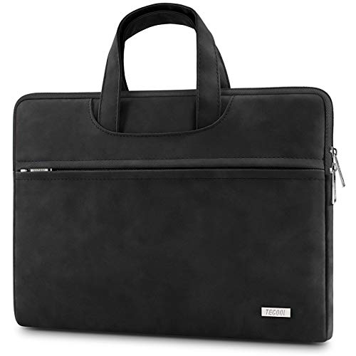 TECOOL 13,3 Zoll Laptop Tasche Hülle für 13.6 MacBook Air M3 M2 2024 2022, 13 MacBook Pro/Air M2 M1 2022-2012,14 MacBook Pro M3 M2 M1 2023 2021,wasserdichte Notebooktasche Leder Schutzhülle,Schwarz von TECOOL