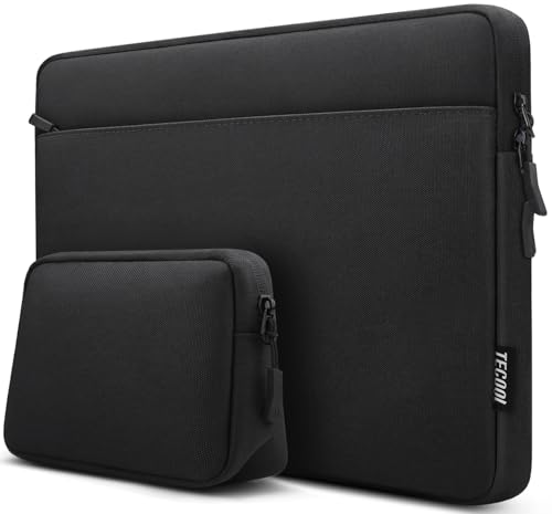 TECOOL 14 Zoll Laptoptasche Hülle für 14 Zoll Acer Asus Dell Lenovo Thinkpad Ideapad HP Notebook Chromebook, Tasche MacBook Air 15 M2 M3 Wasserdicht Laptophülle mit Zubehörtasche, Schwarz von TECOOL