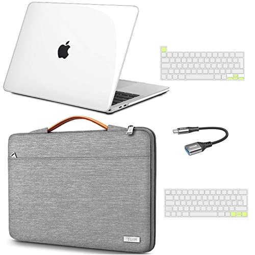 TECOOL Hülle Tasche Kompatibel mit MacBook Pro 13 Zoll 2022-2016 A2338 M1/M2 A2289 A2251 A1706 A1989 A2159,Plastik Hartschale & Laptoptasche & Tastaturschutz & USB Adapter - Klar & Grau von TECOOL