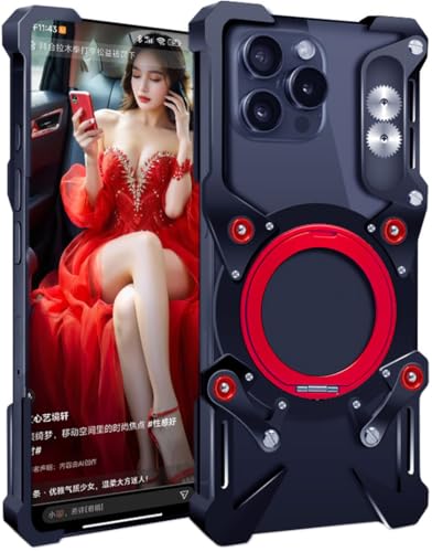 Metall-hülle für Apple iPhone 15 Pro, Passend für iPhone 15 Pro Handyhülle, Metallrahmen Handy Case, Rüstung, Mechanische Monster -Schwarz von TECSHINE