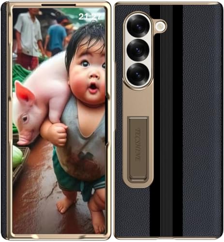 Scharnier Hüllen für Samsung Galaxy Z Fold 6. Lederholster für Samsung Z Fold6 Faltdisplay Handyhülle. Einteilige Handy Tasche/Case aus Leder von TECSHINE