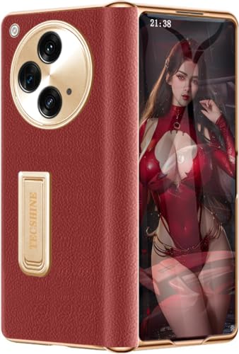 TECSHINE Scharnier Hüllen für OnePlus Open. Lederholster für 1+ Open Faltdisplay Handyhülle. Einteilige Handys Case aus Leder. Tasche von TECSHINE
