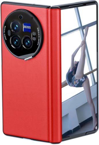 TECSHINE Scharnier Hüllen für VIVO X Fold3 Pro. Lederholster für X Fold 3 Pro Faltdisplay Handyhülle. Einteilige Handy-Case/Tasche aus Leder/Schutzhülle für Mobiltelefone -Rot von TECSHINE