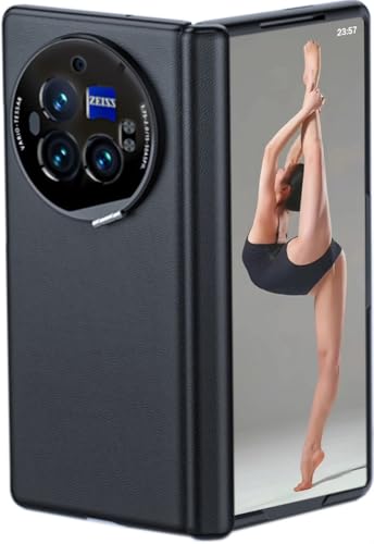 TECSHINE Scharnier Hüllen für VIVO X Fold3 Pro. Lederholster für X Fold 3 Pro Faltdisplay Handyhülle. Einteilige Handy-Tasche/Case aus Leder/Schutzhülle für Mobiltelefone -Schwarz von TECSHINE