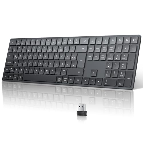 TECURS Bluetooth Tastatur Kabellos, Deutsches Layout QWERTZ Tastatur, USB 2.4G Wireless Keyboard mit 3 Bluetooth-Kanälen, Funktastatur für PC Computer Laptop Desktop und andere Windows Mac, Schwarz von TECURS