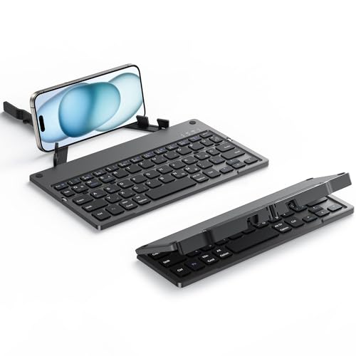 TECURS Faltbare Bluetooth Tastatur mit Ständer, Klappbare Tastatur Wiederaufladbare, Ultraflache Tragbare Mini Kabellose Tastatur für iPad Tablet Smartphone und mehr iOS Android Windows von TECURS