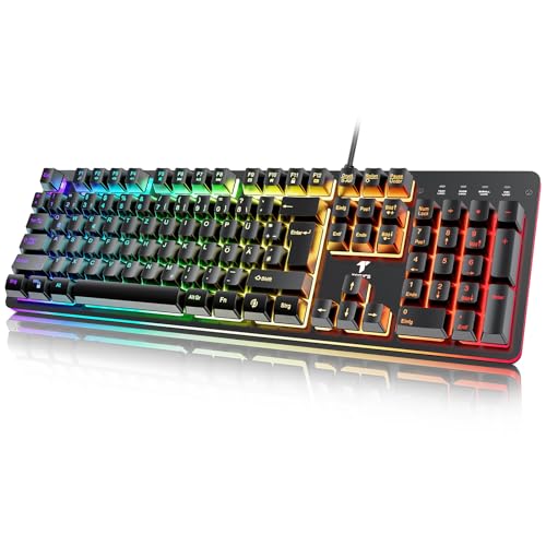 TECURS Gaming Tastatur - PC Tastatur mit Kabel RGB-Beleuchtung Programmierbare, Multi-Media Bedienelemente, IP32 Wasserdicht/Staubdicht, Gaming Keyboard für PC/Laptop/PS4/PS5 von TECURS