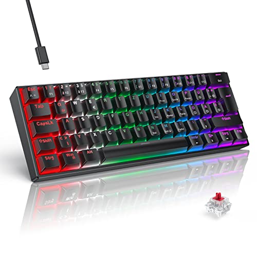 TECURS Mechanische Gaming Tastatur, Mechanische Tastatur 60 Prozent QWERTZ Rote Schalter für PC Gamer und Arbeits, 61 Tasten Kabelgebundene Tastatur für PC Windows/PS5/PS4, Schwarz von TECURS