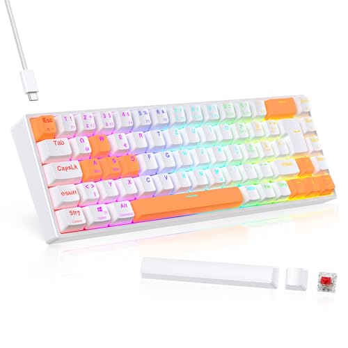 TECURS Gaming-Tastatur Mechanische Hot-Swap-Fähige, Gamer Tastatur RGB mit Kabel 65% QWERTZ Deutsch Layout, Mini Gaming Keyboard mit Rote Schalter für Windows von TECURS