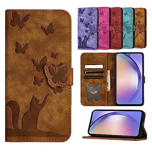 TEDTIKJT Cover iPhone SE 2022/SE 2020/iPhone 8/iPhone 7/iPhone 6 PU Leder Flip Wallet Card Slot Magnetic Protective Phone Case, Kompatibel mit iPhone SE, Schmetterling Katze Muster - Braun von TEDTIKJT