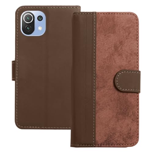 TEDTIKJT Handyhülle für Xiaomi 11 Lite 5G NE/Mi 11 Lite 4G/5G 6.55" Hülle mit Standfunktion Kartenfach Schutzhülle PU Leder Flip Cover für Xiaomi Mi 11 Lite Hülle Klappbar,Business Splicing Braun von TEDTIKJT
