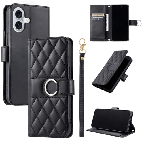 TEDTIKJT Handyhülle für iPhone 16 Plus 6.7" Hülle Klapphülle Premium PU Leder Schutzhülle mit Doppelschichtiger Kartenschlitz Standfunktion Cover für iPhone 16 Plus Hülle,Schwarz von TEDTIKJT