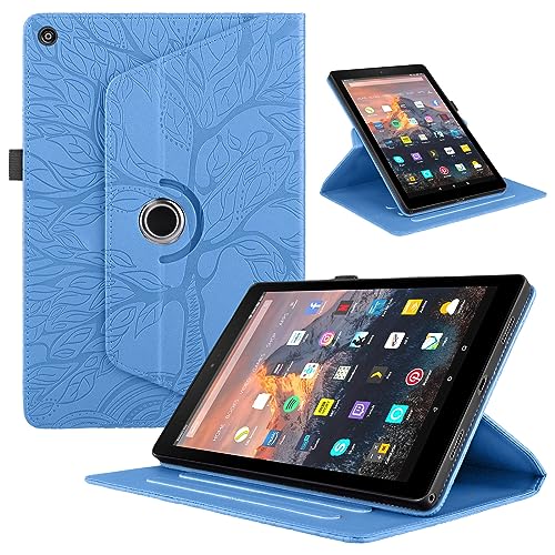 TEDTIKJT Hülle Kompatibel mit Amazon Fire HD 8 (6/7/8th Gen 2016/2017/2018) 8" PU Leder 360°Drehbar Multi-Winkel Ständer Flip Cover Case Drehbar Tablet Schutzhülle,Blau Baum von TEDTIKJT