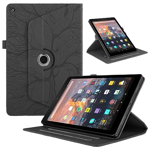 TEDTIKJT Hülle Kompatibel mit Amazon Fire HD 8 (6/7/8th Gen 2016/2017/2018) 8" PU Leder 360°Drehbar Multi-Winkel Ständer Flip Cover Case Drehbar Tablet Schutzhülle,Schwarz Baum von TEDTIKJT