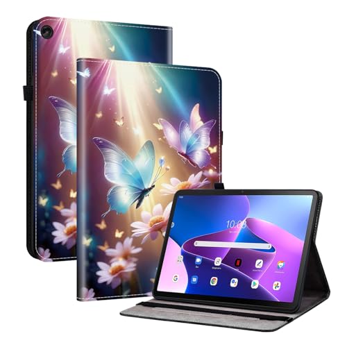 TEDTIKJT Hülle Kompatibel mit Lenovo Tab M10 3rd Gen 10.1 Zoll 2022 (TB-328FU/ TB-328XU) PU Leder Flip Cover Schutzhülle mit 2-Kartenschlitz Ständer Tablet Hülle,Schmetterlingsblume von TEDTIKJT