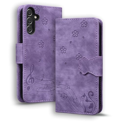 TEDTIKJT Hülle Kompatibel mit Samsung Galaxy A35 5G Klapphüllen PU Leder Flip Cover Case mit Standfunktion Kartenfach Magnetic Handytasche Wallet Case Kompatibel mit Samsung A35 5G, Violett Katze von TEDTIKJT