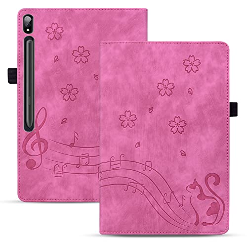 TEDTIKJT Hülle Kompatibel mit Tablet Samsung Galaxy Tab S9 Ultra/Tab S8 Ultra 14.6" 2023/2022 (SM-X910/X916B/X900/X906) Schutzhülle PU Leder Flip Cover Musik Kirschblüte Katze Tablet Hülle,Rot von TEDTIKJT