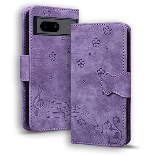 TEDTIKJT Hülle für Google Pixel 7 Premium PU Leder Klapphüllen Flip Wallet Google Pixel 7 Case mit Ständer Card Slots Magnet Cover Schutzhülle für Google Pixel 7,Violett Katze von TEDTIKJT