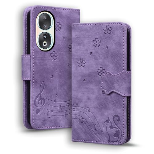 TEDTIKJT Hülle für Honor 90 6.7" 2023 Flip Wallet Case Schutzhülle Premium PU Leder Klapphüllen Honor 90 mit Ständer Card Slots Magnet Cover für Honor 90, Violett Katze von TEDTIKJT