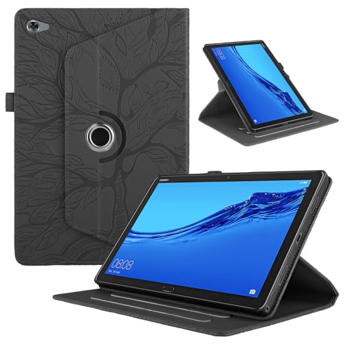 TEDTIKJT Hülle für Huawei MediaPad M5 lite 10.1" 2018 Tablet Hülle Flip PU Leder 360°Drehbar Multi-Winkel Ständer Schutzhülle für Huawei MediaPad M5 lite 10.1", Schwarz Baum von TEDTIKJT
