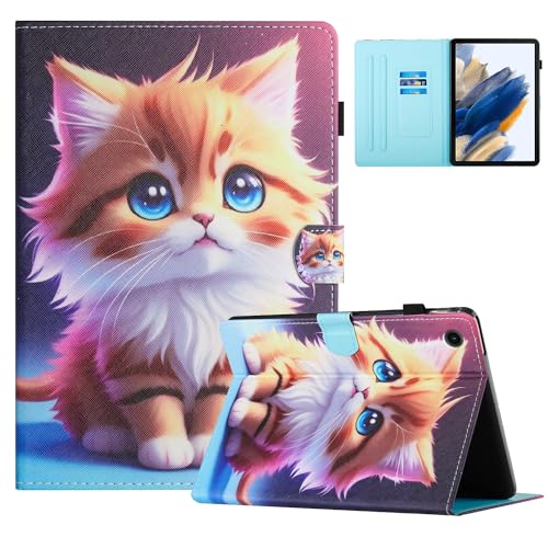 TEDTIKJT Hülle für Lenovo Tab M10 3rd Gen 10.1 Zoll 2022 (TB-328FU/ TB-328XU) PU Leder Flip Cover Magnet Kartenschlitz Ständer Tablet Schutzhülle Case mit Auto Schlaf/Aufwach,Gelbe Katze von TEDTIKJT