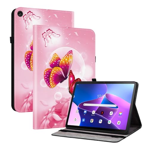 TEDTIKJT Hülle für Lenovo Tab M10 Plus (3rd Gen) 10.6 Zoll 2022(TB125FU/TB128FU/TB128XU) Hülle PU Leder Flip Cover Schutzhülle mit 2-Kartenschlitz Ständer Tablet Schutzhülle,Rosa Schmetterling von TEDTIKJT