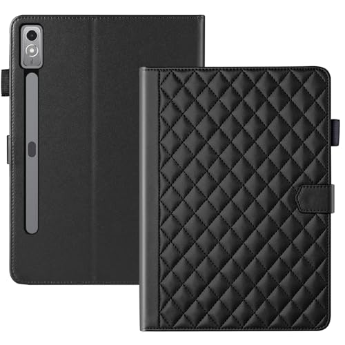 TEDTIKJT Hülle für Lenovo Tab P12 12.7 Zoll 2023 Tablette Schutzhülle PU Leder Flip Cover Lenovo Tab P12 Tablette Hülle Tragbare Schutzhülle mit Magnet Ständer Funktion,Diamantgitter Schwarz von TEDTIKJT
