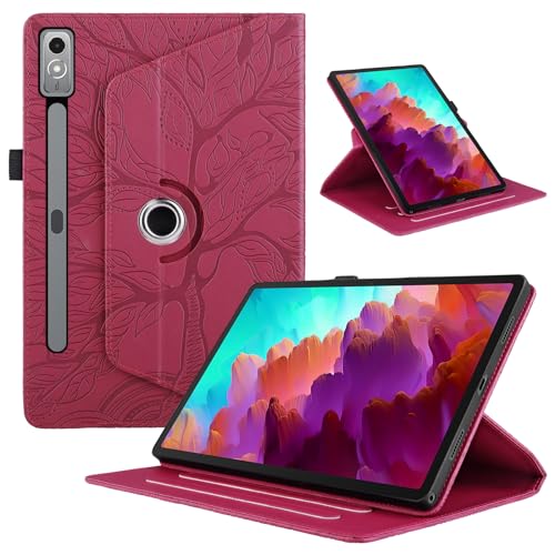 TEDTIKJT Hülle für Lenovo Xiaoxin Pad Pro/Lenovo Tab P12 12.7 Zoll 2023 Schutzhülle Leder 360°Drehbar Multi-Winkel Ständer Baum Flip Cover Tablet Case Lenovo Tab P12,Rot von TEDTIKJT