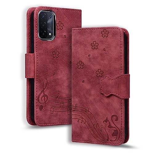 TEDTIKJT Hülle für Oppo Find X3 Lite 5G Flip Wallet Case Schutzhülle Premium PU Leder Klapphüllen Oppo Find X3 Lite 5G mit Ständer Card Slots Magnet Cover für Oppo Find X3 Lite 5G, Rot Katze von TEDTIKJT