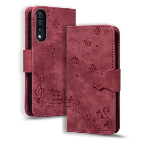 TEDTIKJT Hülle für Samsung Galaxy A50/A50s/A30s Klapphüllen PU Leder Flip Cover Case Galaxy A50/A50s/A30s Lederhülle mit Standfunktion Kartenfach Magnetic Handytasche Wallet Case, Rot Katze von TEDTIKJT